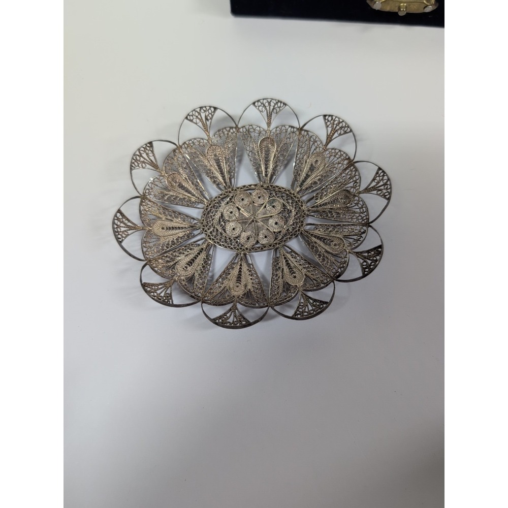 Vintage Sterling 925 Flower Filigree Small Change‎ Dish